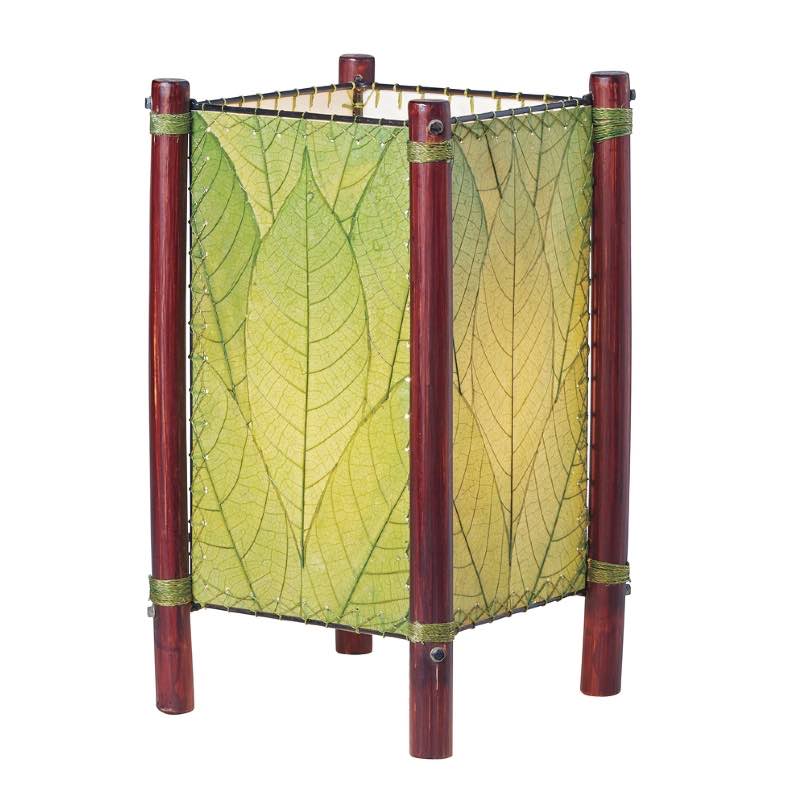 Handcrafted Rattan and Cocoa Leaves Table Lamp - Green